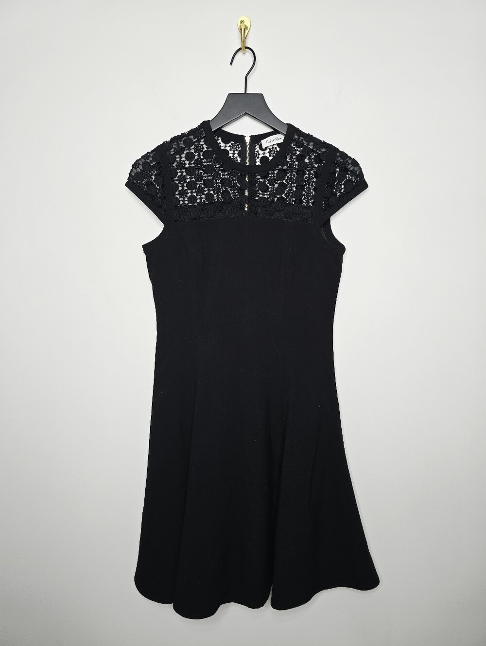 Calvin Klein Little Black Dress with Lace Yoke Size 2